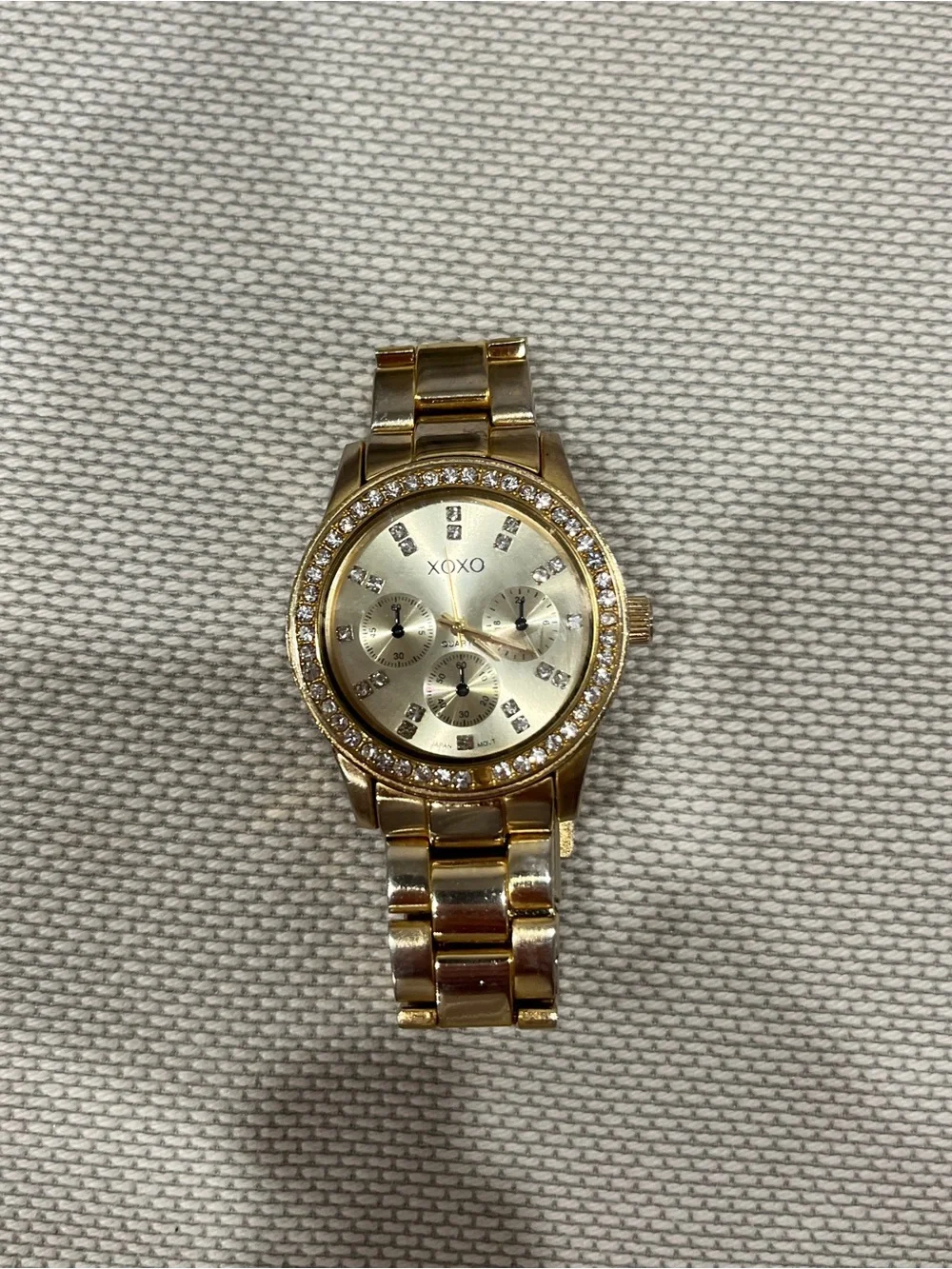 XOXO Gold Crystal-Accent Link Bracelet Watch